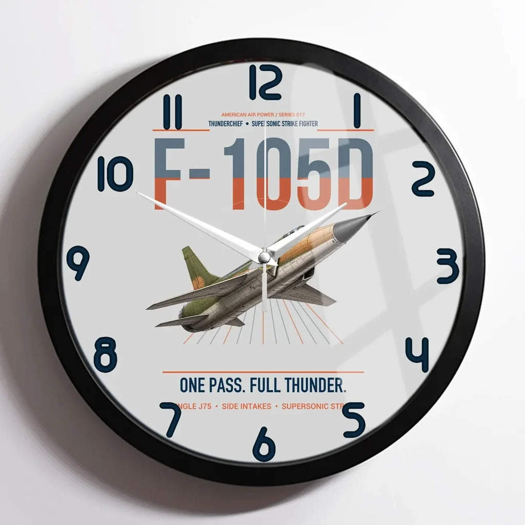 F-105D Thunderchief design on light gray framed wall clock