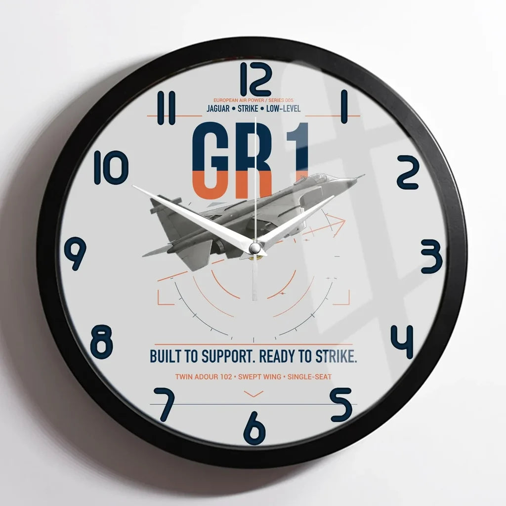 SEPECAT Jaguar GR1 design on light gray framed wall clock