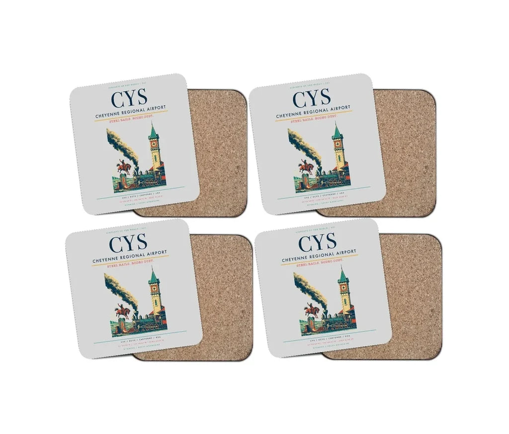 Cheyenne Regional Airport (CYS) design on light gray 4 pieces set coaster