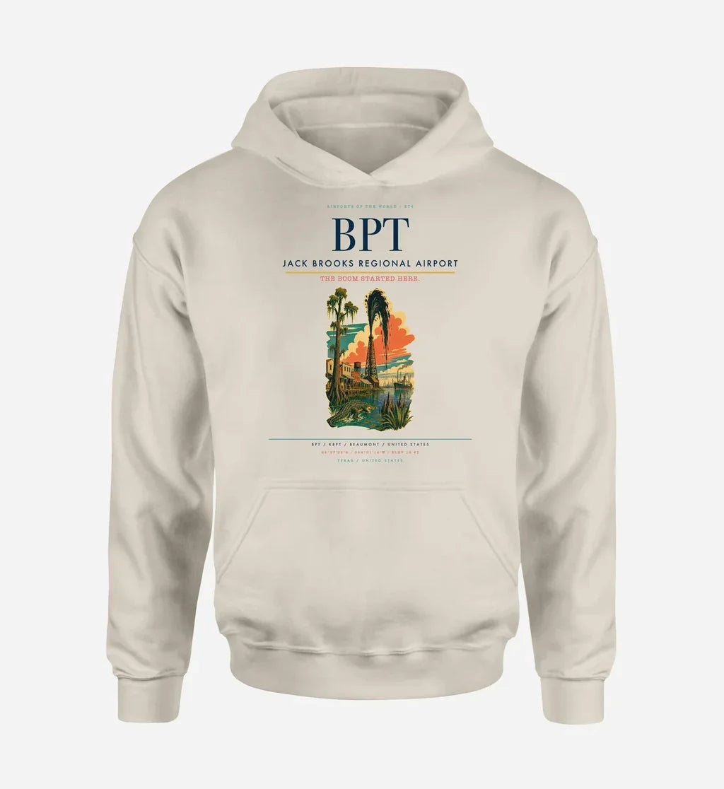 Jack Brooks Regional Airport (BPT) design on khaki hoodie single-side print