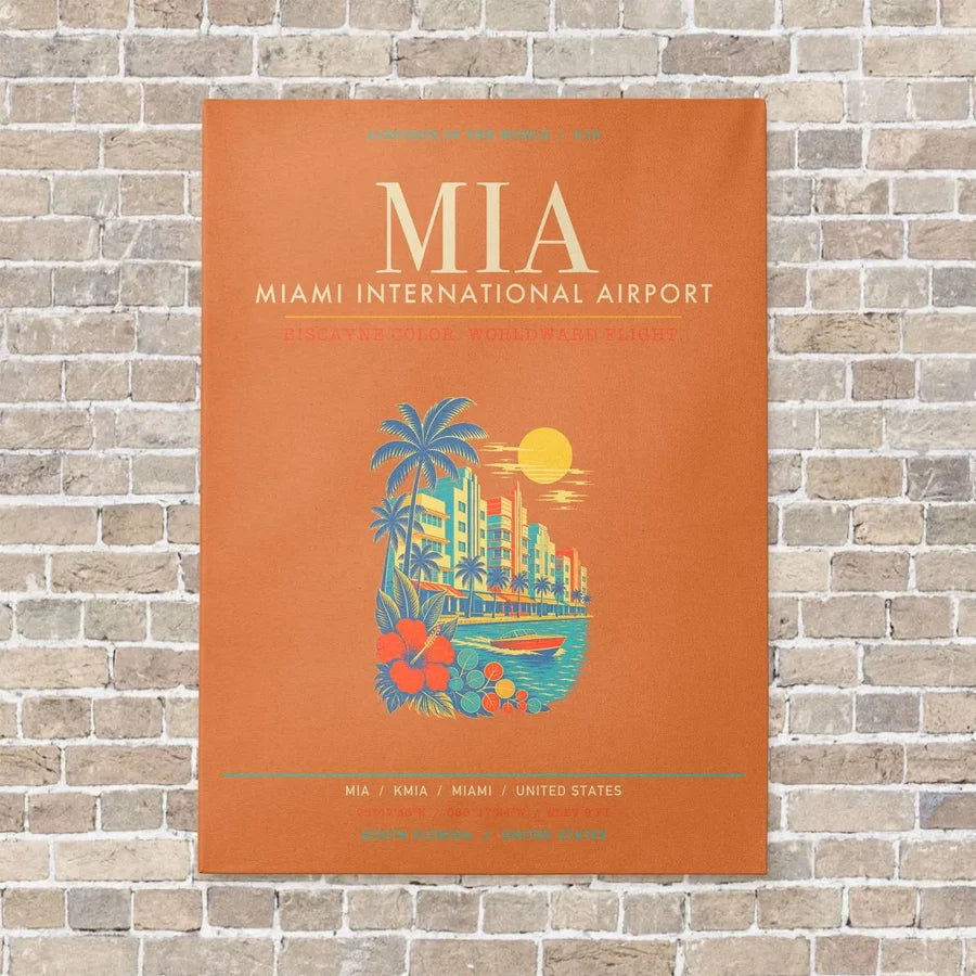 Miami International Airport MIA - Canvas Framed - Orange