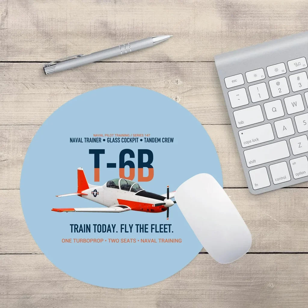 T-6B Texan II Naval Aviator Training design on light blue round mouse pad