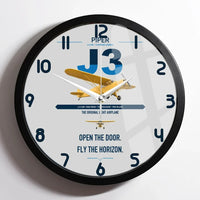 Thumbnail for Piper J-3 Cub design on light gray framed wall clock