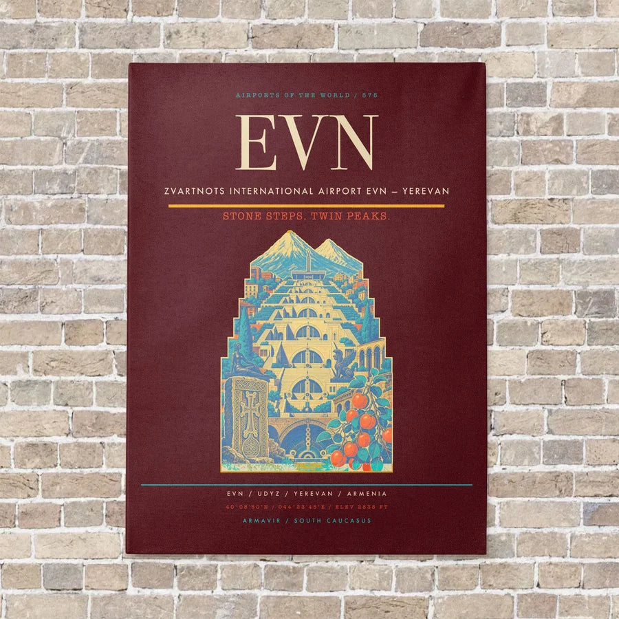 Zvartnots International Airport EVN — Yerevan vertical canvas print - no frame - dark red background