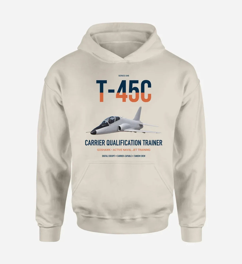 T-45C Goshawk design on khaki double-side hoodie, single-side print