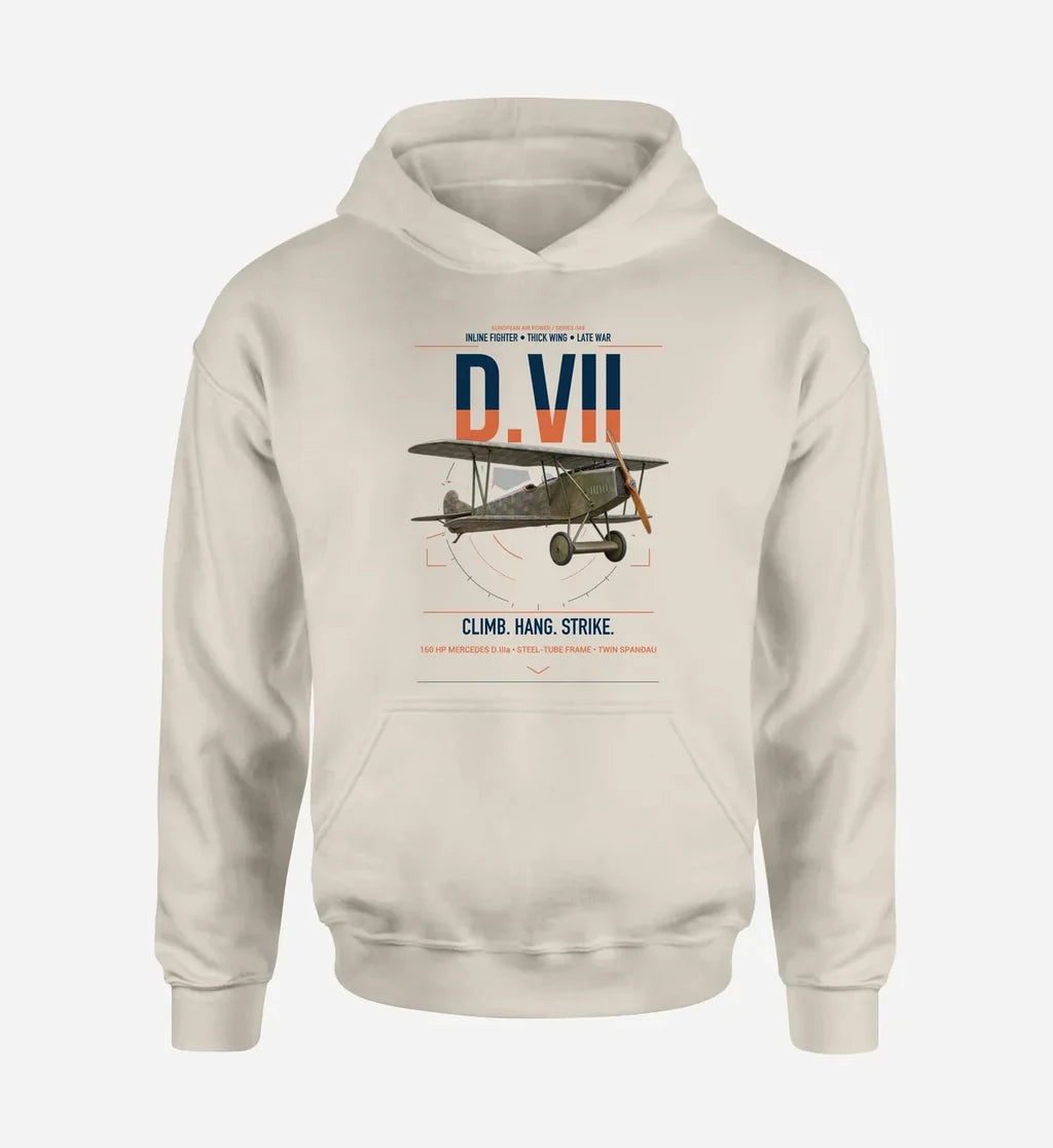 Fokker D.VII design on khaki double-side hoodie, single-side print