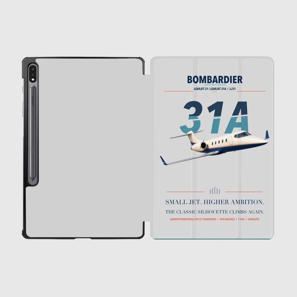 Bombardier Learjet 31A design on light gray samsung tablet tablet case