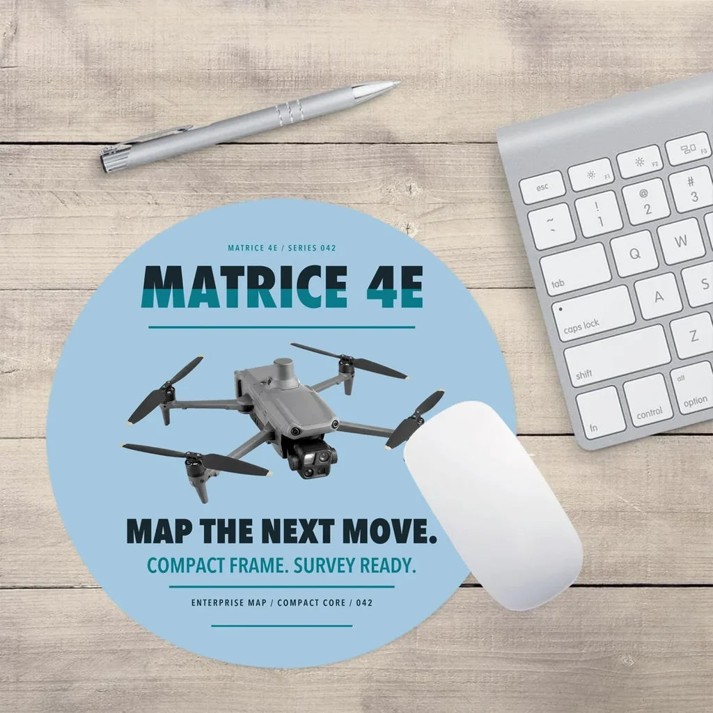 DJI Matrice 4E design on light blue round mouse pad