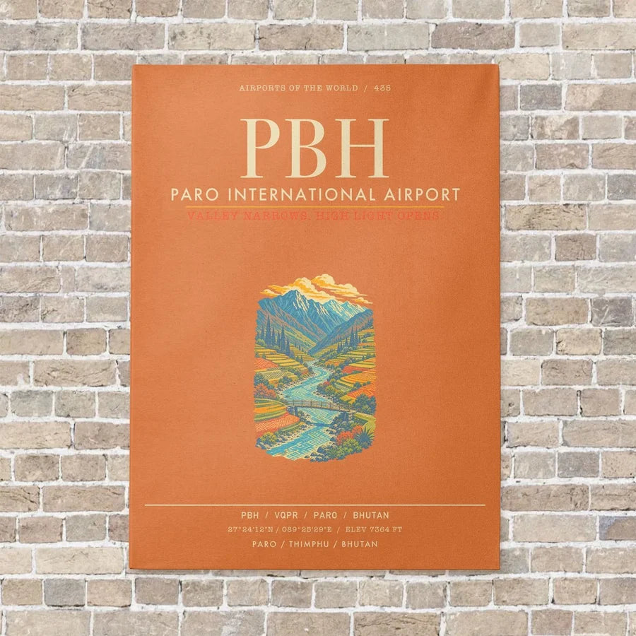 Paro International Airport PBH - Canvas Framed - Orange