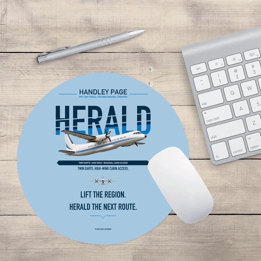 Handley Page HPR.7 Dart Herald design on light blue round mouse pad