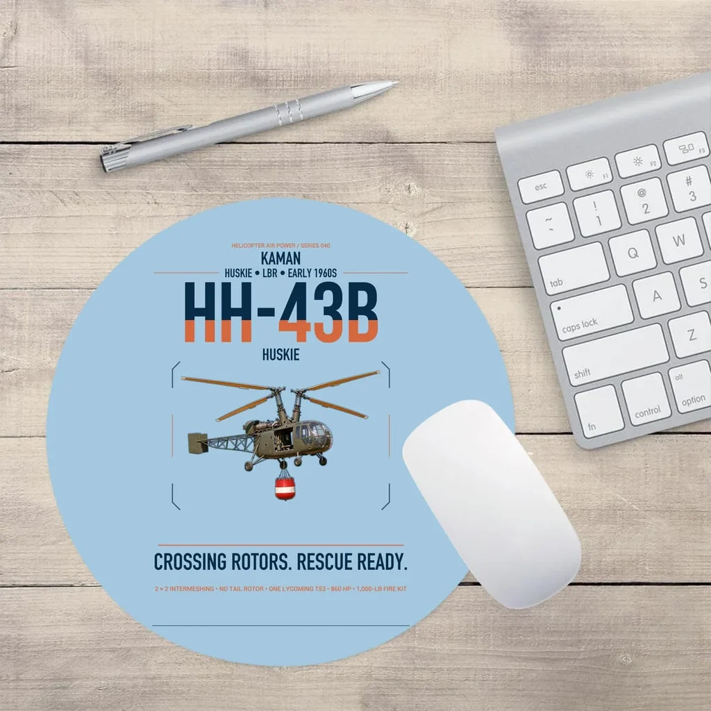 Kaman HH-43B Huskie design on light blue round mouse pad
