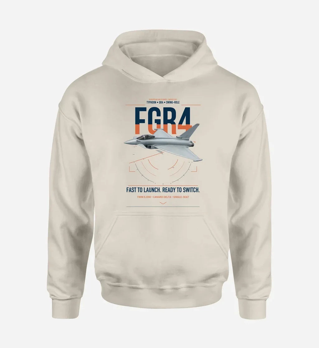 Eurofighter Typhoon FGR4 design on khaki double-side hoodie, single-side print