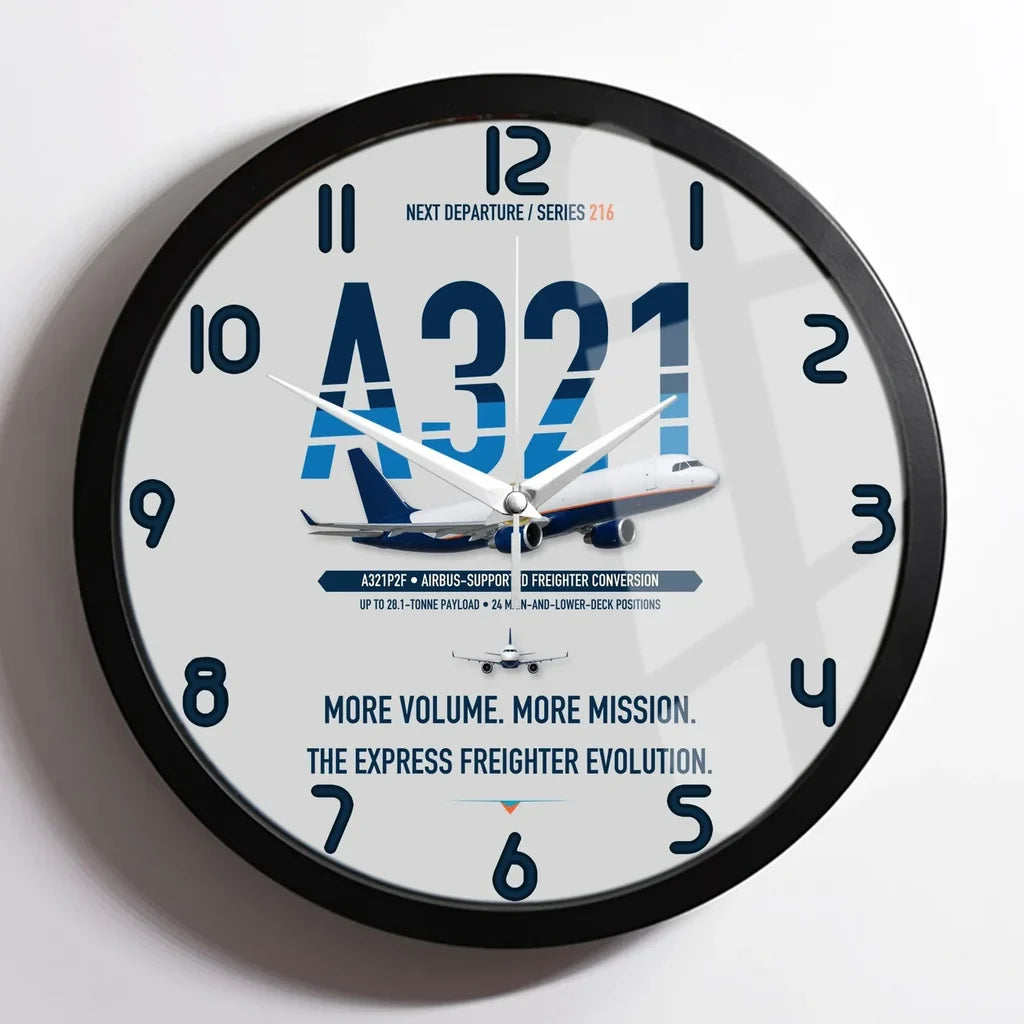Airbus A321P2F design on light gray framed wall clock