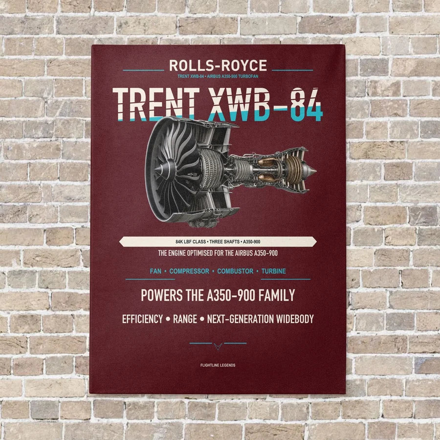 TRENT XWB-84 vertical canvas print - no frame - dark red background