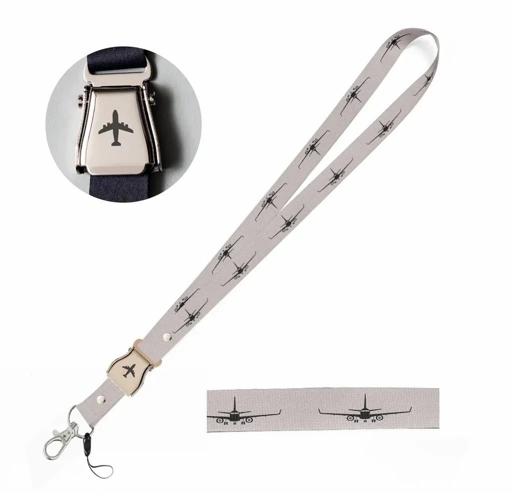 Embraer E-190 Silhouette Plane seat belt lanyard - light gray