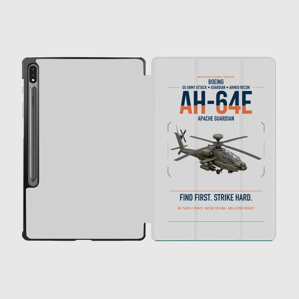 Boeing AH-64E Apache Guardian design on light gray samsung tablet tablet case