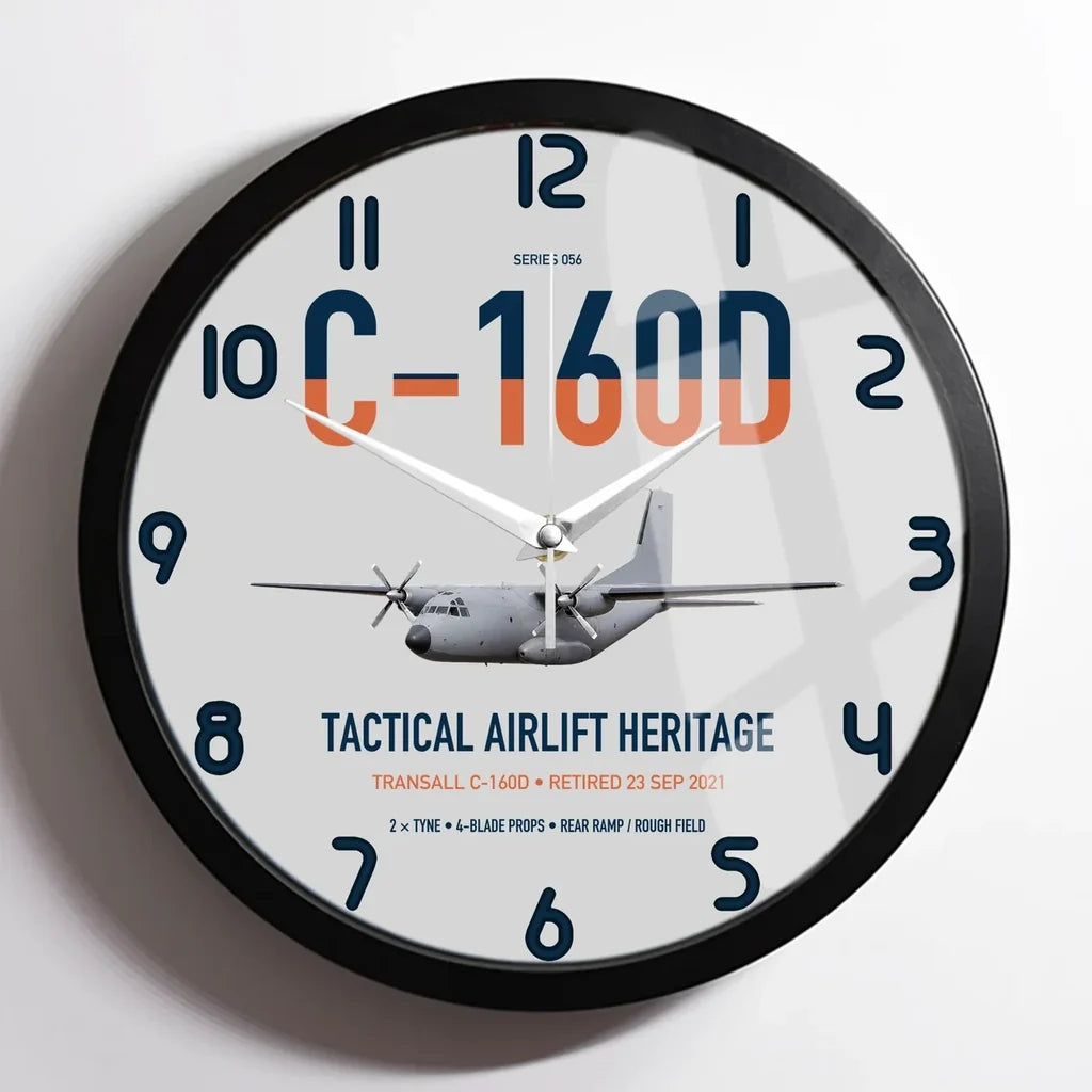 Transall C-160D design on light gray framed wall clock