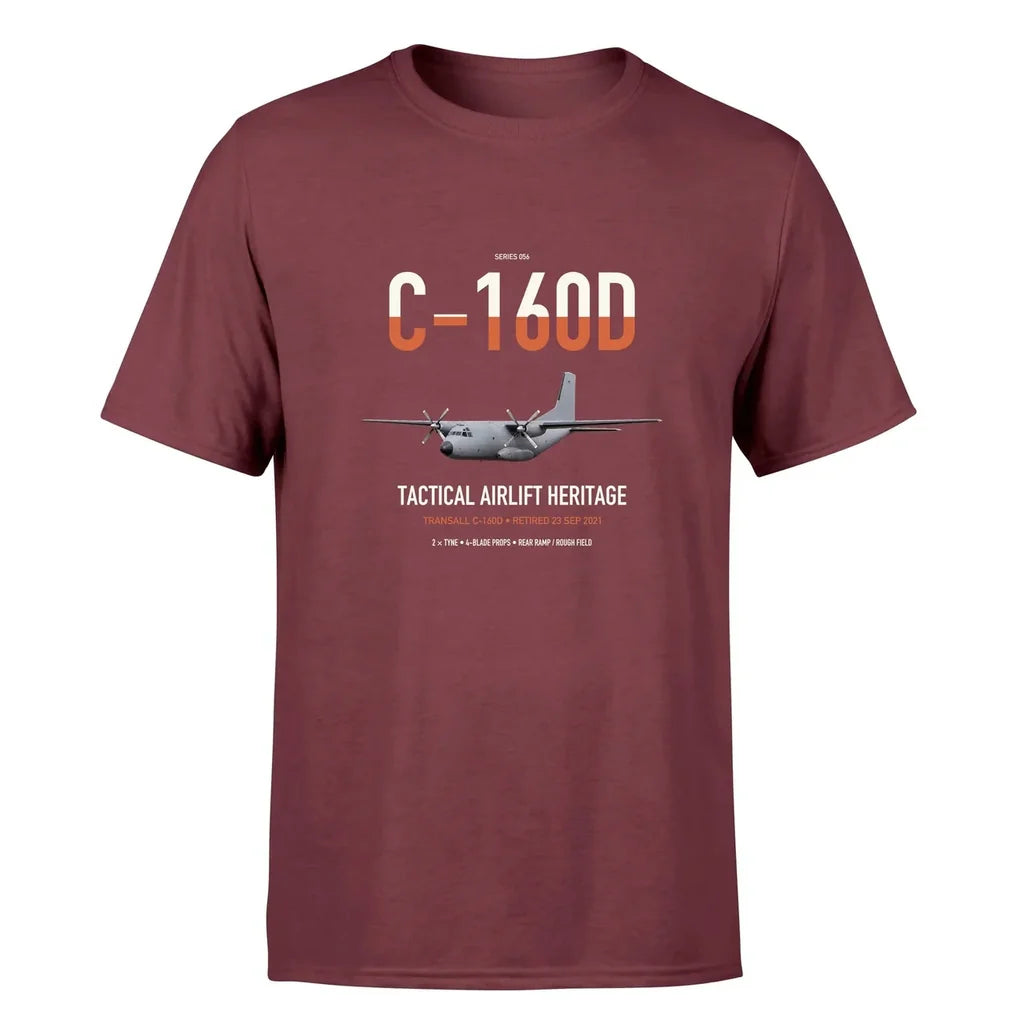 Transall C-160D design on dark red double-side t-shirt, single-side print