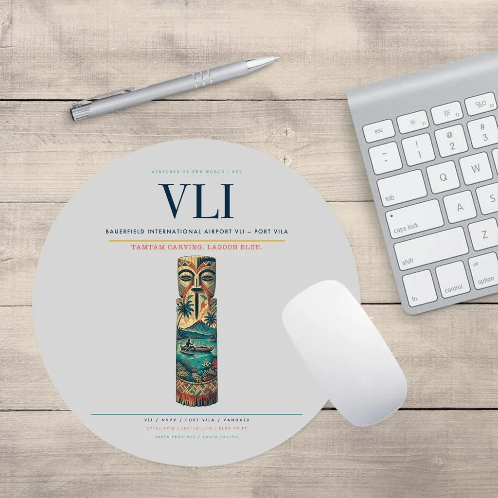 Bauerfield International Airport (VLI) design on light gray round mouse pad