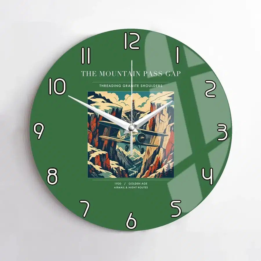 VINTAGE G4253 - The Mountain Pass Gap - Designed Wall Clocks design on green no-frame