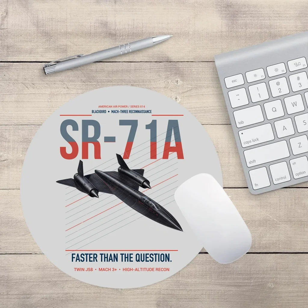 SR-71A Blackbird design on light gray round mouse pad