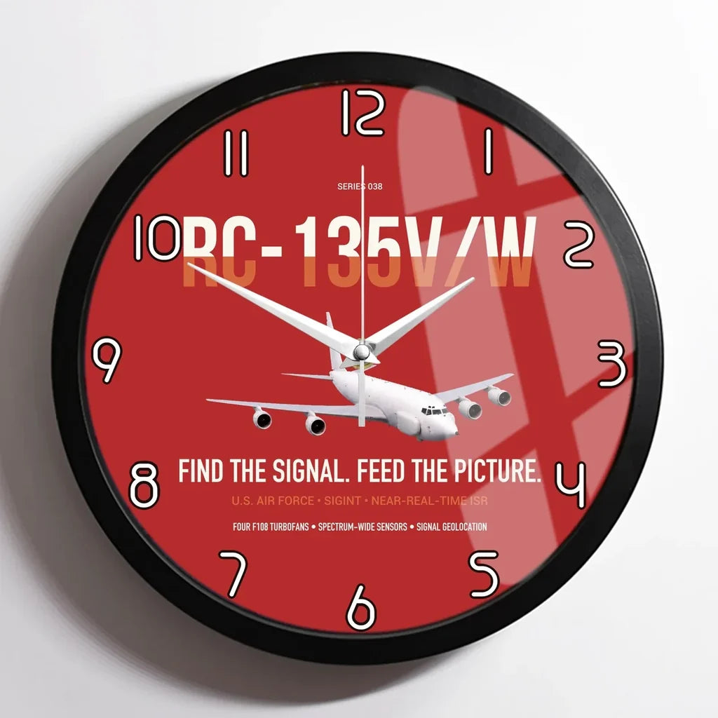 RC-135V W Rivet Joint design on red framed wall clock