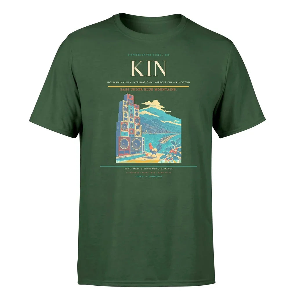 Norman Manley International Airport (KIN) T-Shirt single-side front print in Dark Green | norman-manley-international-airport-kin-double-side-t-shirt