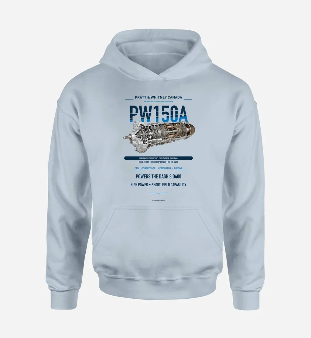 PW150A design on light blue hoodie single side