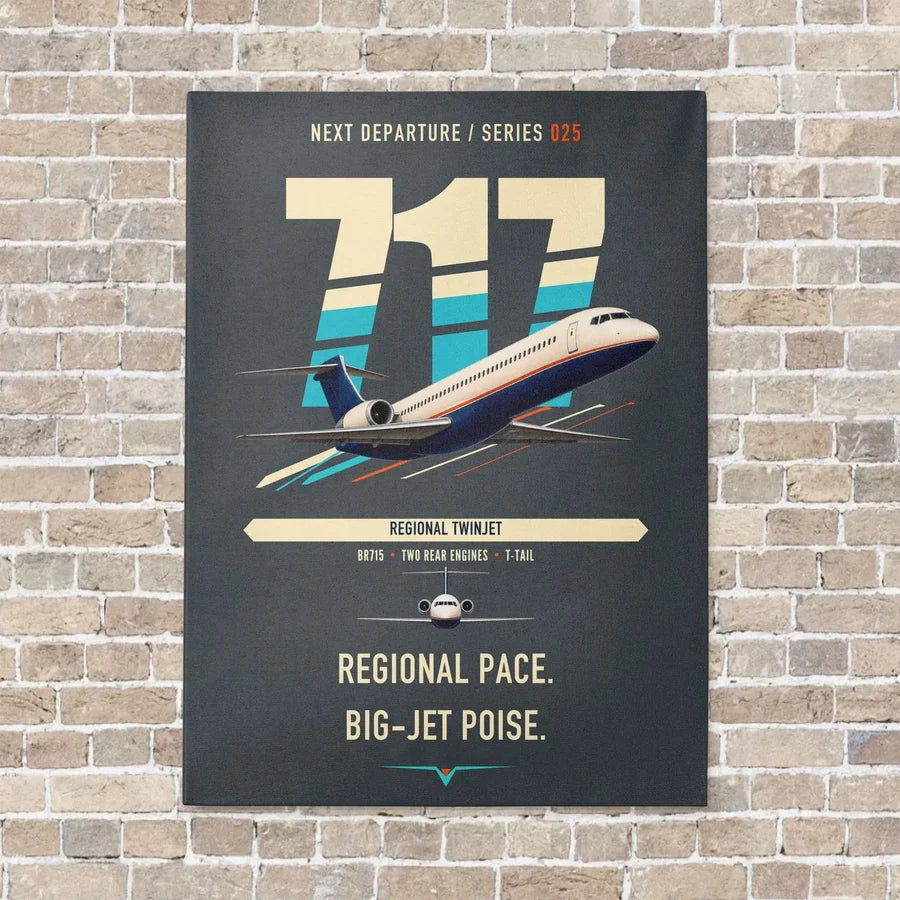 Boeing 717-200 vertical canvas print - no frame - gray background