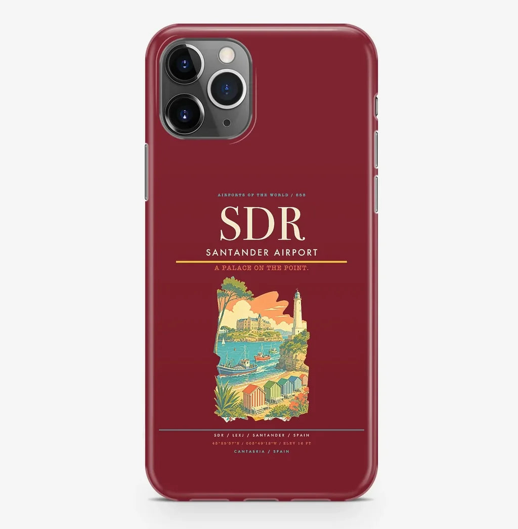 Santander Airport (SDR) design on dark red iPhone 16 Pro MagSafe case