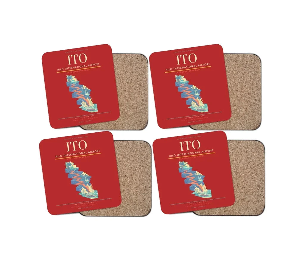Hilo International Airport (ITO) design on red 4 pieces set coaster