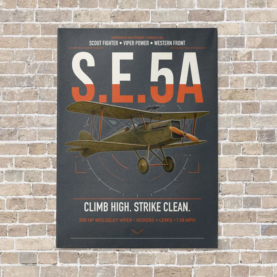 Royal Aircraft Factory S.E.5a vertical canvas print - no frame - gray background