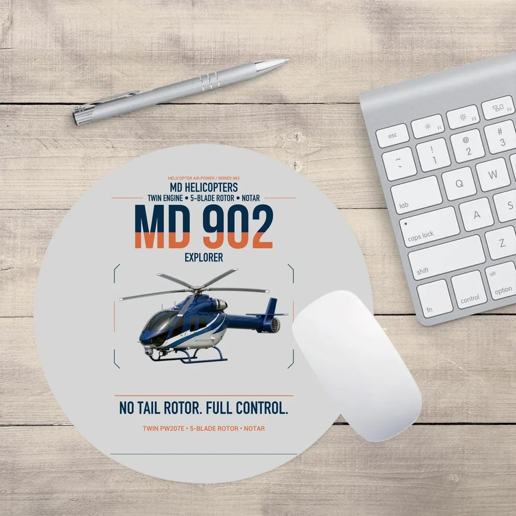 MD Helicopters MD 902 Explorer design on light gray round mouse pad