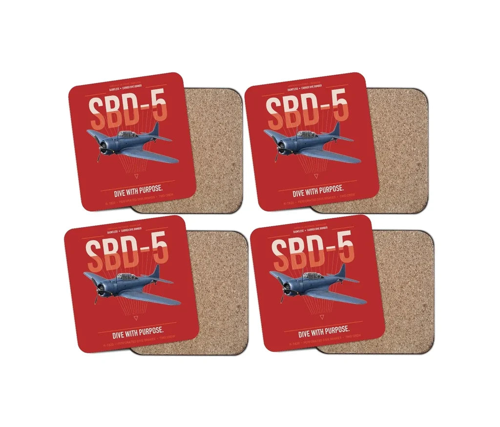 SBD-5 Dauntless design on red 4 pieces set coaster