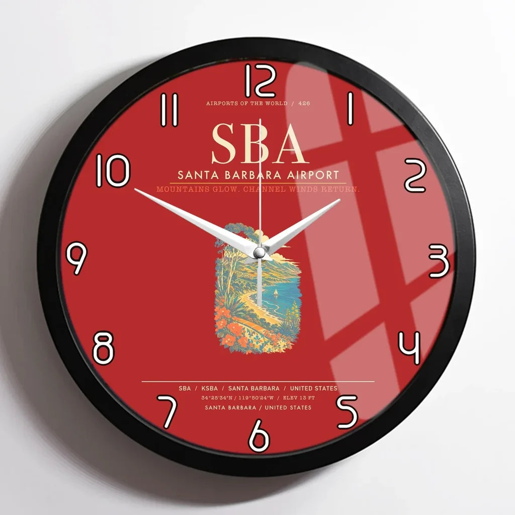 Santa Barbara Airport SBA Wall-Clock Framed - Red