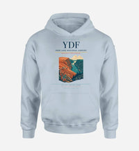 Thumbnail for Deer Lake Regional Airport (YDF) design on light blue hoodie single-side print