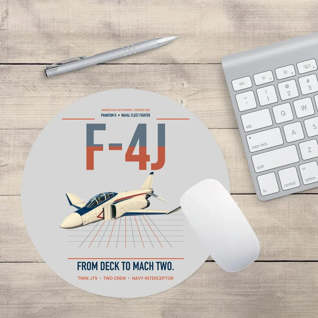 F-4J Phantom II design on light gray round mouse pad