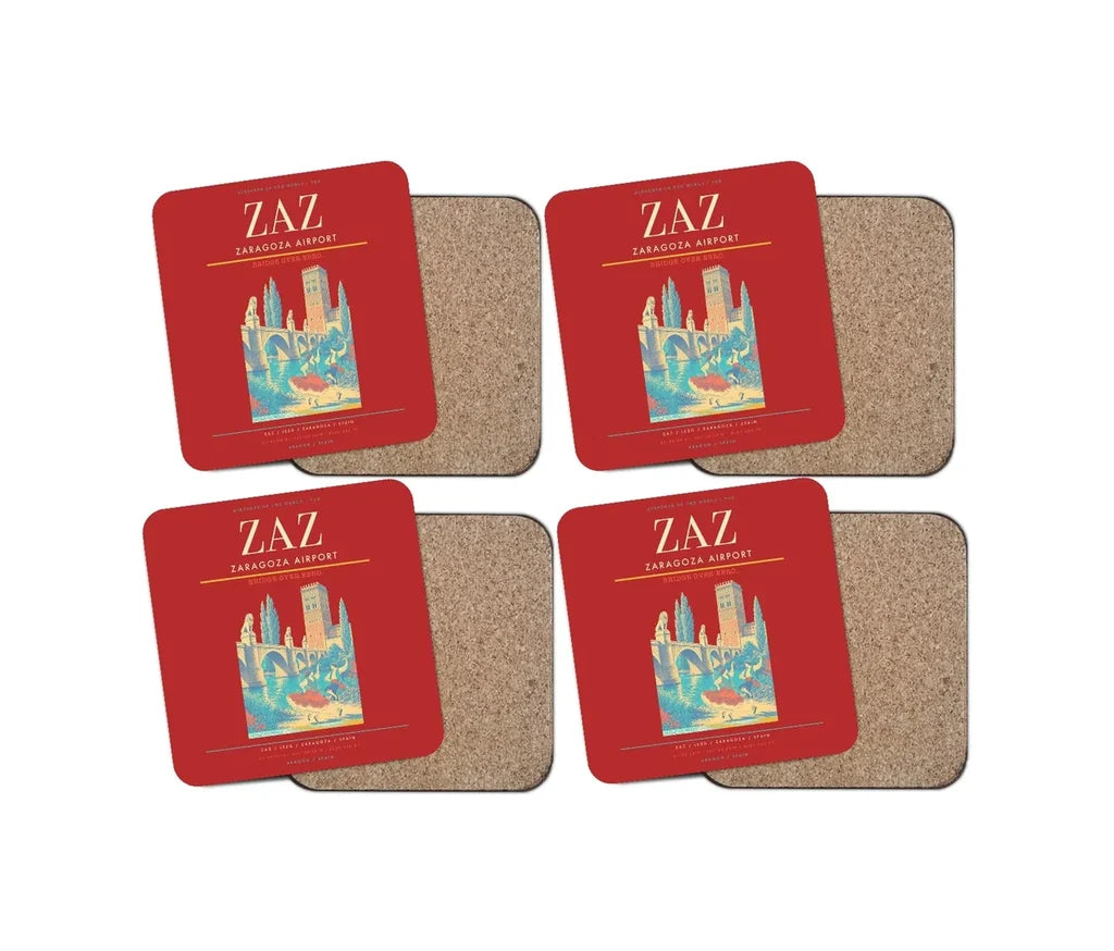 Zaragoza Airport (ZAZ) design on red 4 pieces set coaster