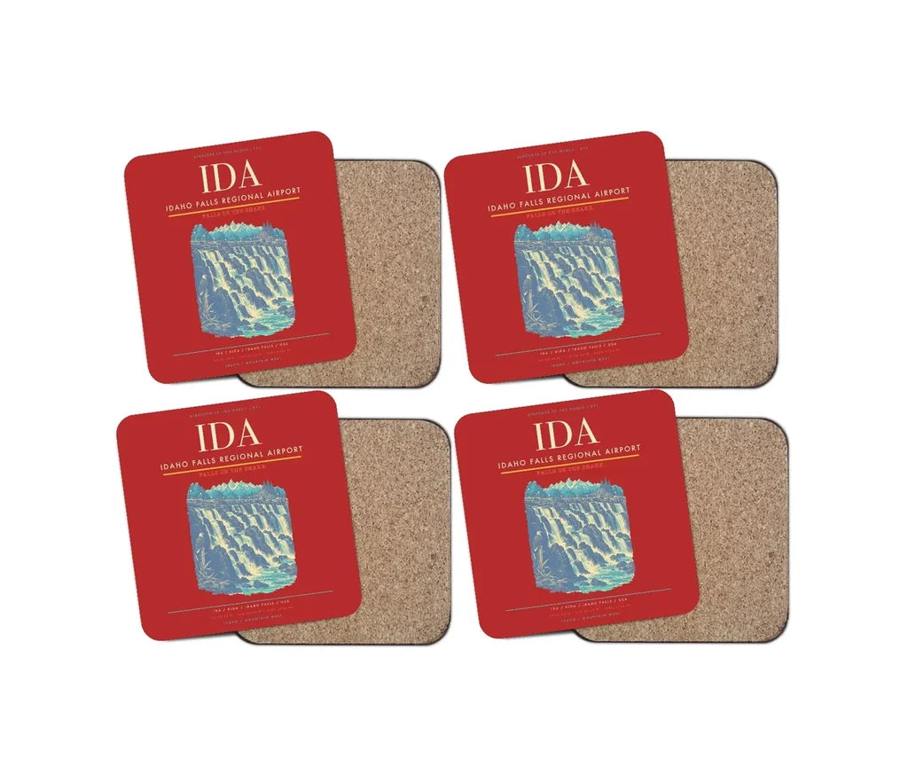 Idaho Falls Regional Airport (IDA) design on red 4 pieces set coaster
