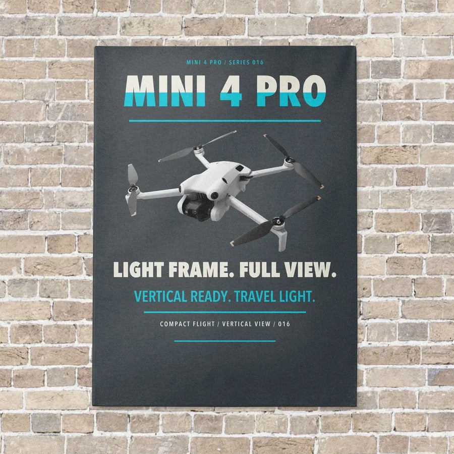 DJI Mini 4 Pro vertical canvas print - no frame - gray background