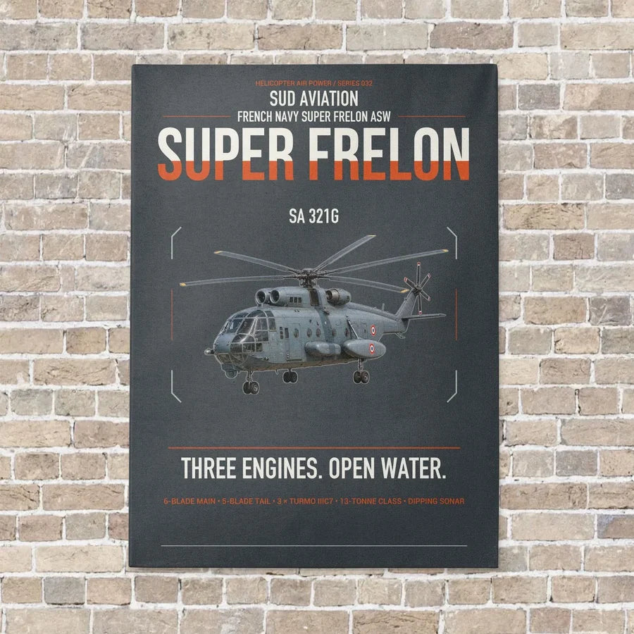 Sud Aviation SA 321G Super Frelon vertical canvas print - no frame - gray background