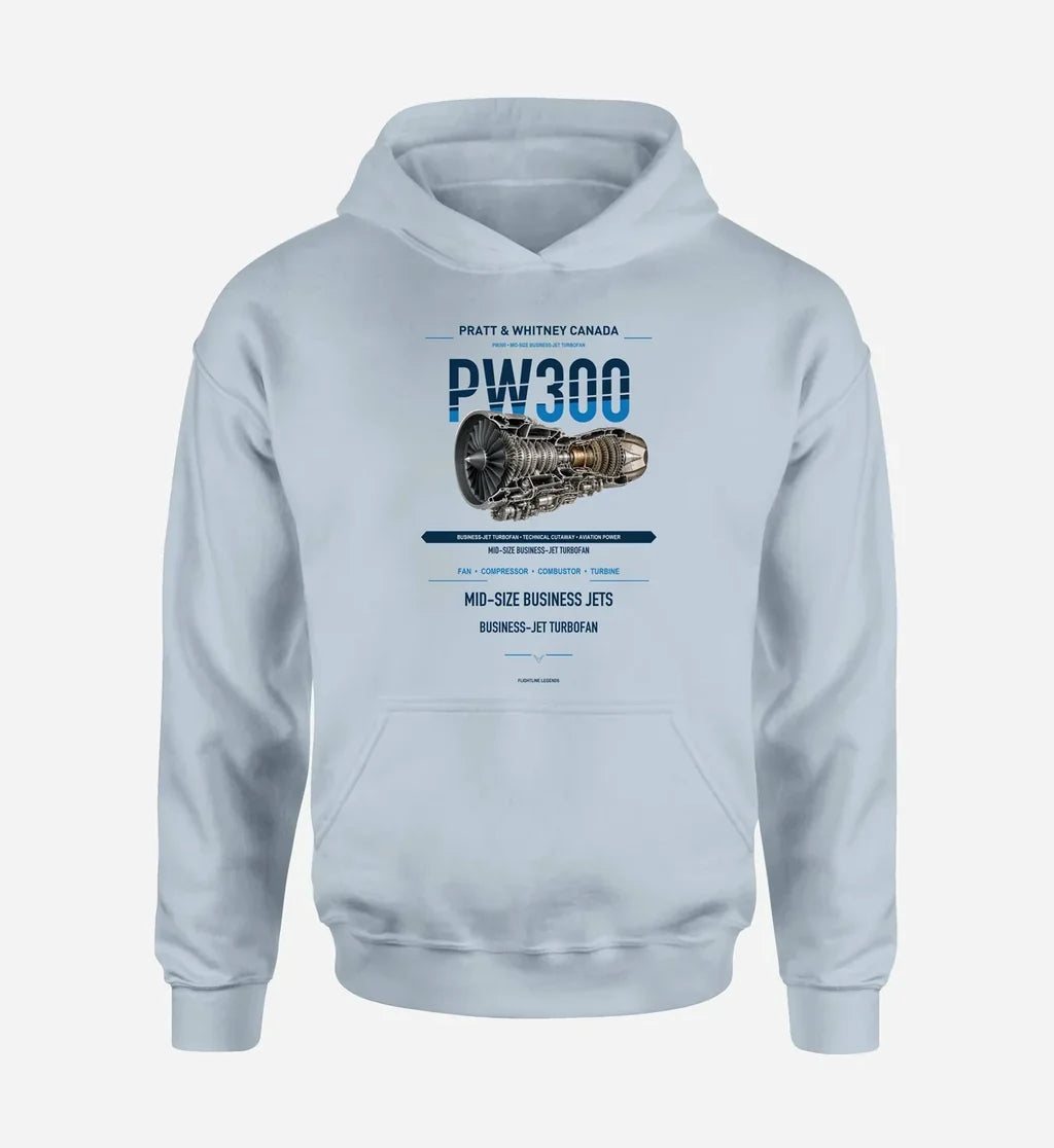 PW300 design on light blue hoodie single side