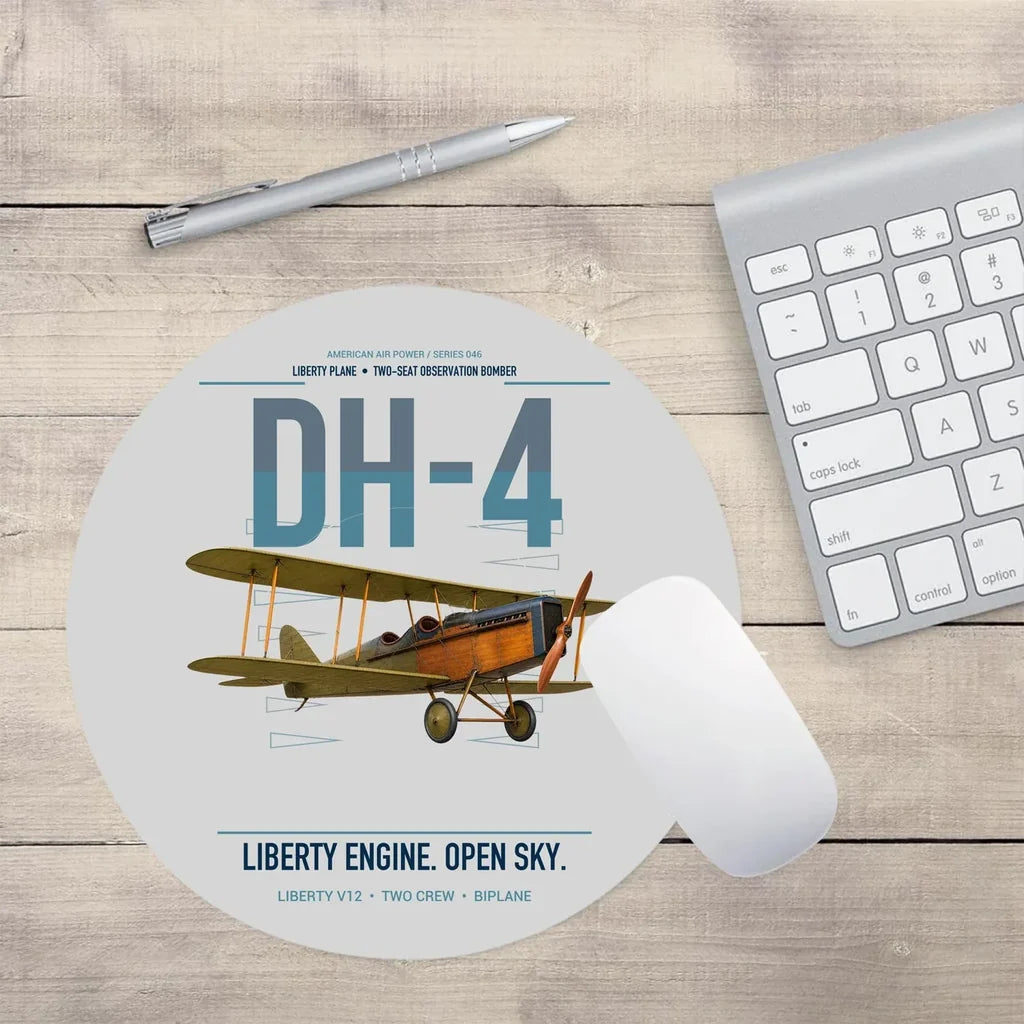 Airco DH-4 Liberty Plane design on light gray round mouse pad