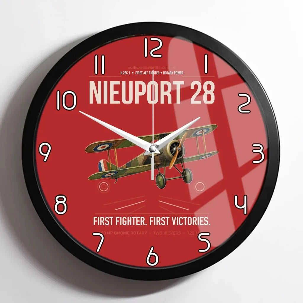 Nieuport 28C.1 design on red framed wall clock