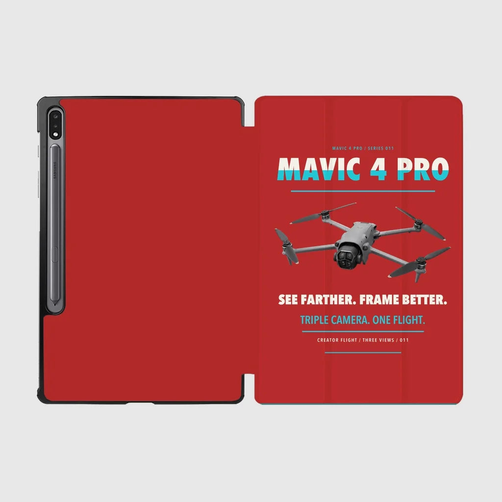 DJI Mavic 4 Pro design on red samsung tablet tablet case