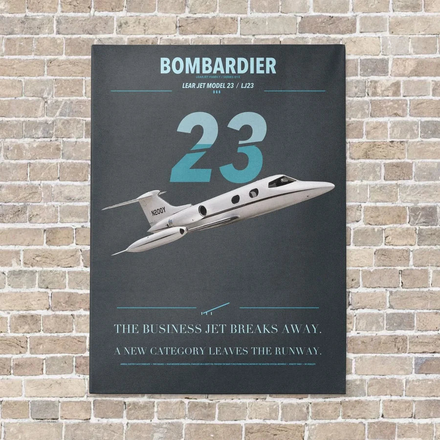 Bombardier Learjet 23 vertical canvas print - no frame - gray background