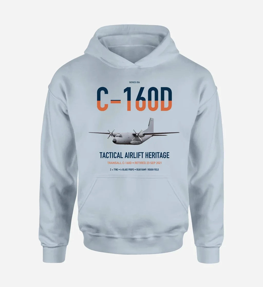 Transall C-160D design on light blue double-side hoodie, single-side print