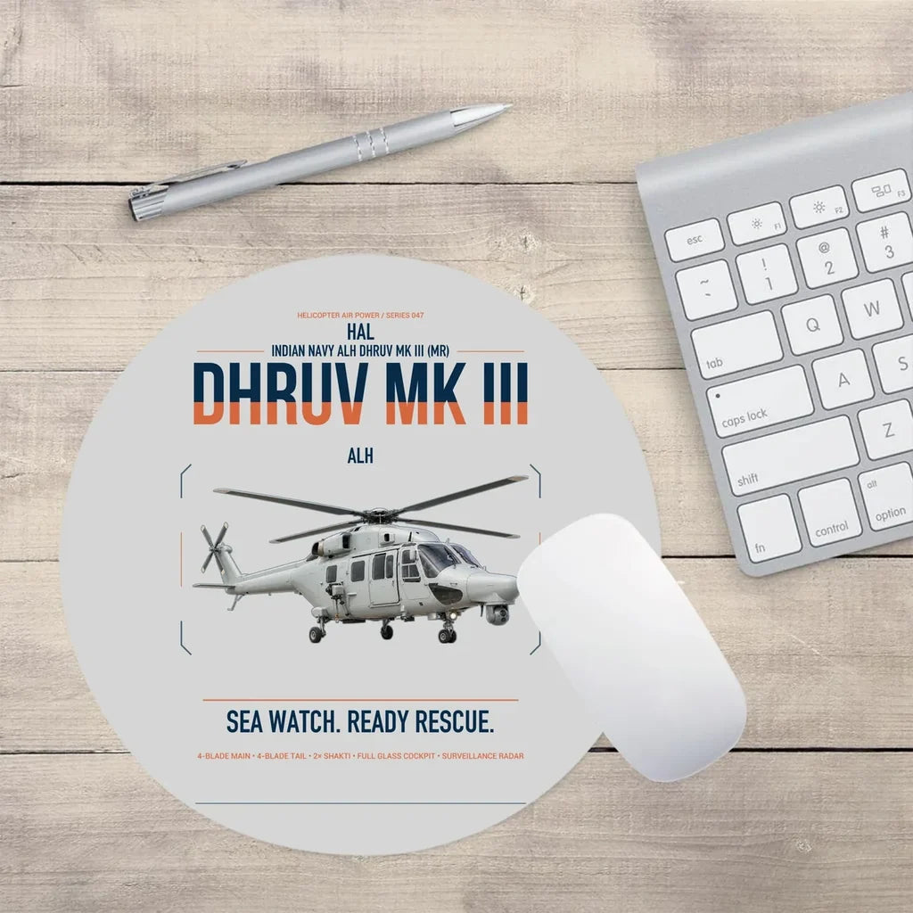 HAL ALH Dhruv Mk III design on light gray round mouse pad