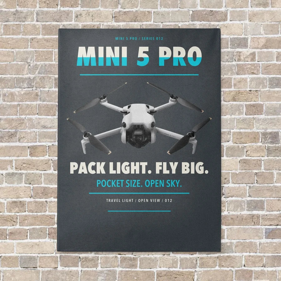 DJI Mini 5 Pro vertical canvas print - no frame - gray background