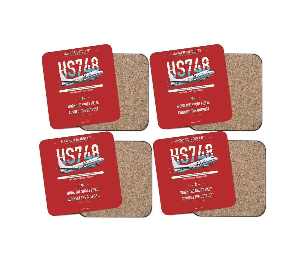 Hawker Siddeley HS 748 Series 2A design on red 4 pieces set coaster